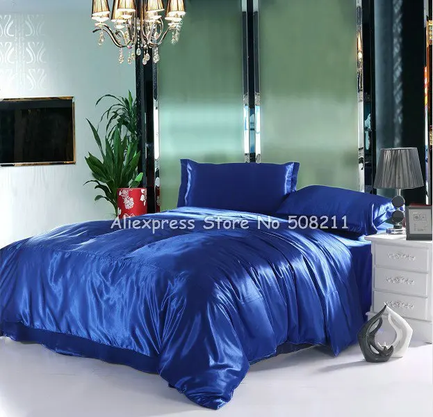 Newest Royalblue Solid Pattern Smooth Imitated Silk 4Pcs King Bed Newest Royalblue Solid Pattern Smooth Imitated Silk 4Pcs King Bed