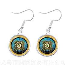 Brincos budismo Mandala Art Imagem Vidro Cabochão Brincos Geometria Sagrada Yoga Om Moda Jóias Nova 2018(China)