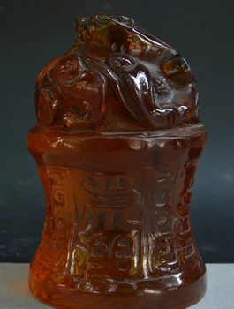 

Old China Amber Hand-Carved Dragon Loong Beast imperial Seal Stamp Signet Statue