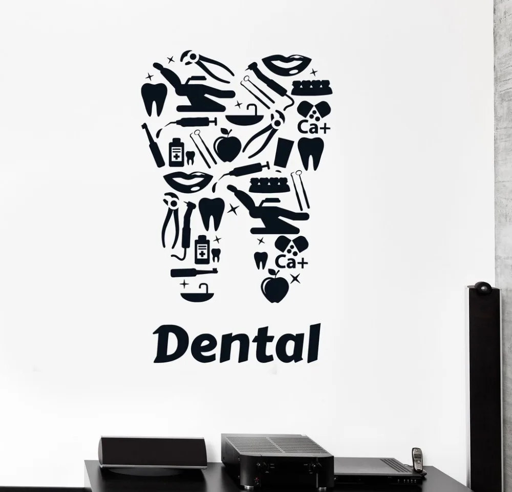 Дизайн Виниловая Наклейка на стену стоматологическая клиника зубные инструменты наклейки Искусство домашний декор уникальная Настенная картина обои для гостиной LC137