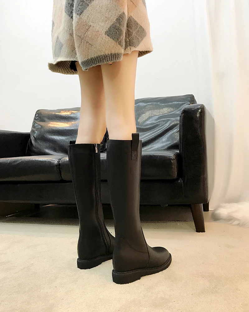Г. Женские ботинки зимние однотонные рыцарские сапоги с круглым носком на высоком каблуке с плюшевой подкладкой теплые сапоги на толстом каблуке из искусственной кожи