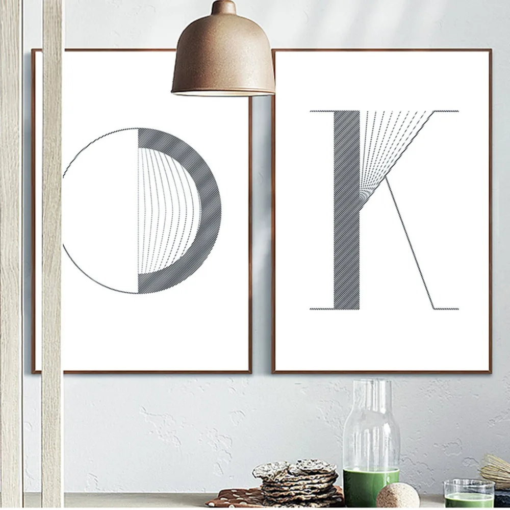 Nordic Posters and Prints Letter OK Canvas Painting Modern Wall Pictures for Living Room Scandinavian Decoration