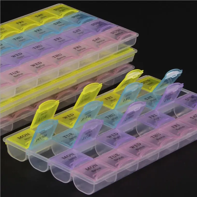 4 Row Pill Box 28 Squares Weekly 7 Days Tablet Boxes Holder Medicine Storage Organizer Container Case