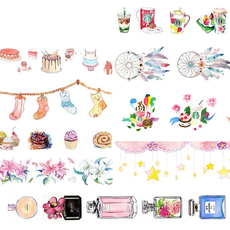 

New 10m Washi Tape Retro Coffee Flower Drinks Perfume Decorative Adhesive Tape Scrapbooking DIY Paper Japanese Stickers