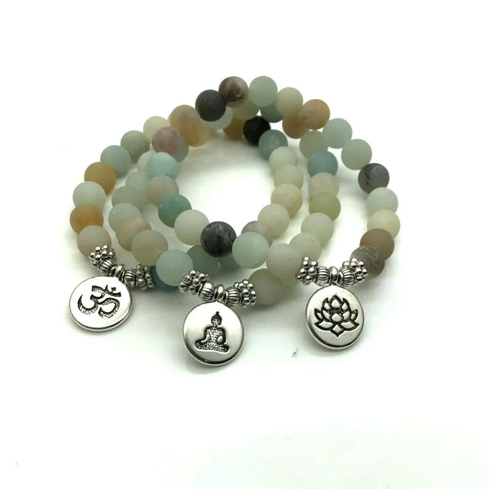 

Natural Stone Lotus Buddha Beads Bracelet Matte Amazonite Mala Beads bracelets bangles For Women Men Yoga bracelet femme homme