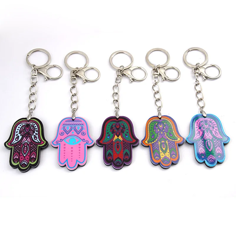 

2019 New Wholesale Silver Plated Hamsa Fatima Hand & Rhinestone Charms Palm Keychain Fashion For Car Key Ring Accessories