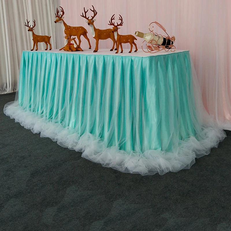 Chiffon Organza Wedding Table Skirt for Table Cloth Party Wedding Birthday Party Baby Shower Banquet Decoration Table Skirting