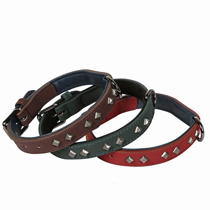 

Pet Collar Yellow Sturdy Stylish Cowhide Leash Dog Chain Rivet Cow Collar Collar Pet With Pet Collar Frosted Surface