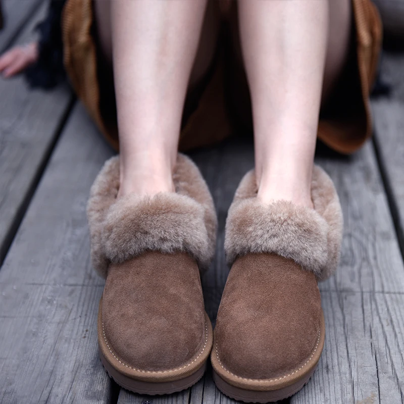 

Artmu Wool Ankle Boots Winter Warm Skidding Cotton Boots Flat Sole Leather Handmade Plush Women Boots 2700