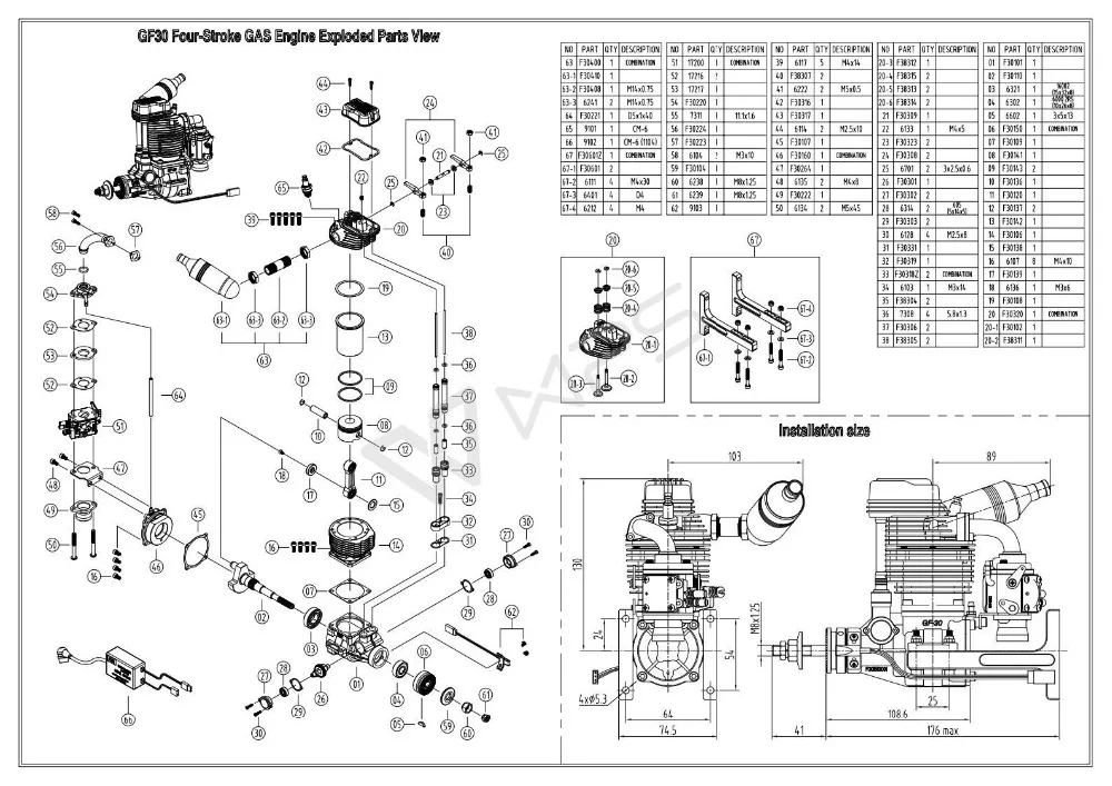 NGH GF30 30cc 4-тактный бензиновый двигатель для радиоуправляемых моделей