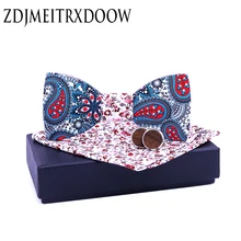 Пейсли деревянный галстук-бабочка носовой платок Набор мужская клетчатая галстук-бабочка деревянный принт галстук цветочный дизайн и коробка Мода Новинка наборы галстуков