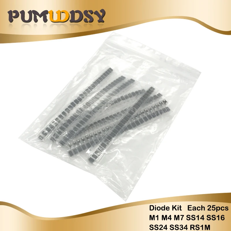 

8valuesX25PCS 200pcs M1 M4 M7 SS14 SS16 SS24 SS34 RS1M Electronic Components Package Diode Assorted Kit electronic diy kit