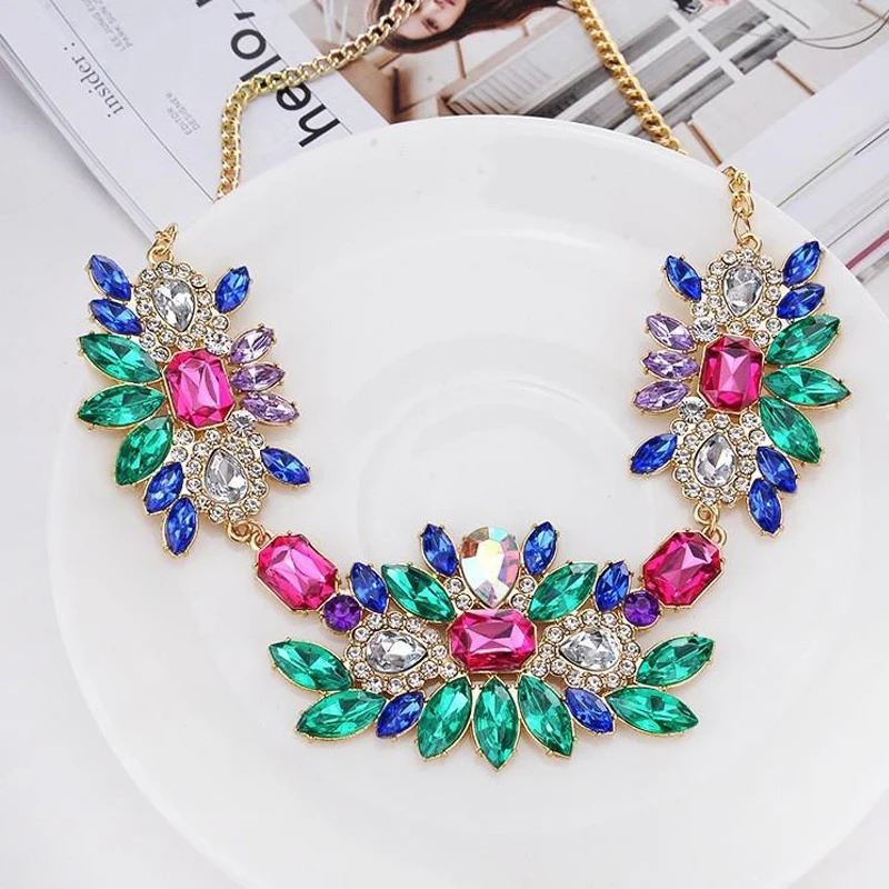 XIUFEN Для женщин Мода красочные Цепочки и ожерелья Bling Стекло дрель горный хрусталь