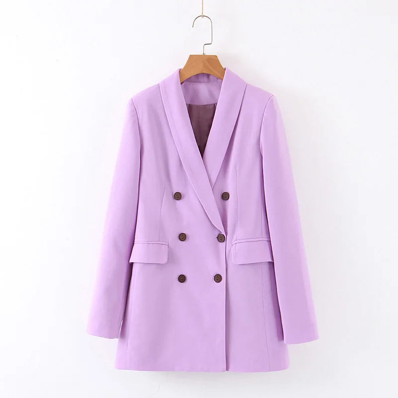 purple blazer SheMujerSky Фиолетовые женские блейзеры костюмы двубортный осенне-зимний женский s пальто Женский блейзер - Цвет: purple blazer