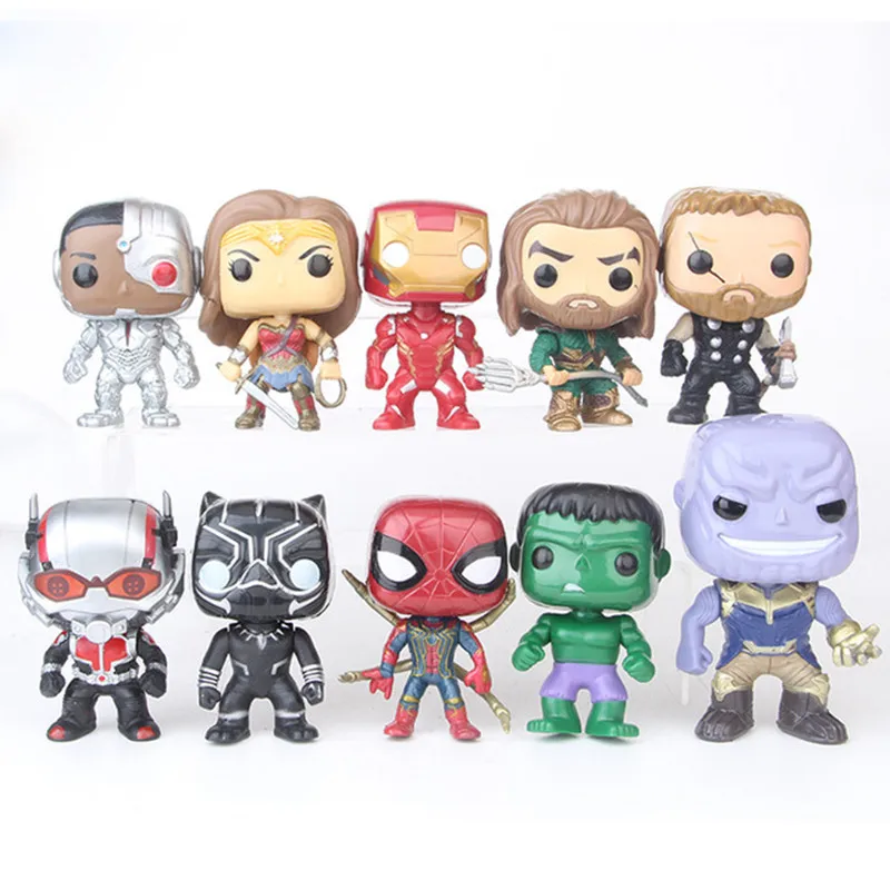 

10pcs/set DC Justice League & Marvel Avengers Super Hero 10cm Model Vinyl Christmas Figure Doll Toys for Children Gift