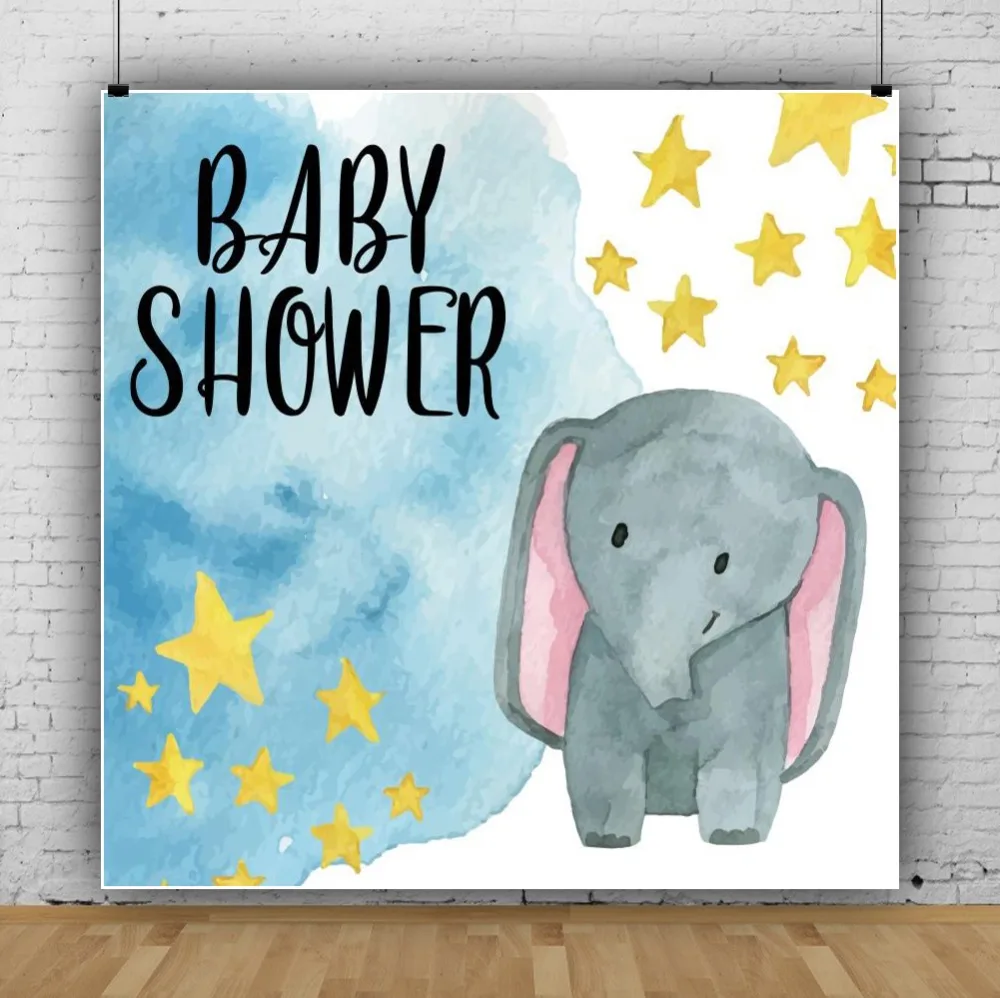 Laeacco Elephant Baby Shower Gold Star Party Drawing Pattern Photographic Backgrounds Photography Backdrops Photo Studio