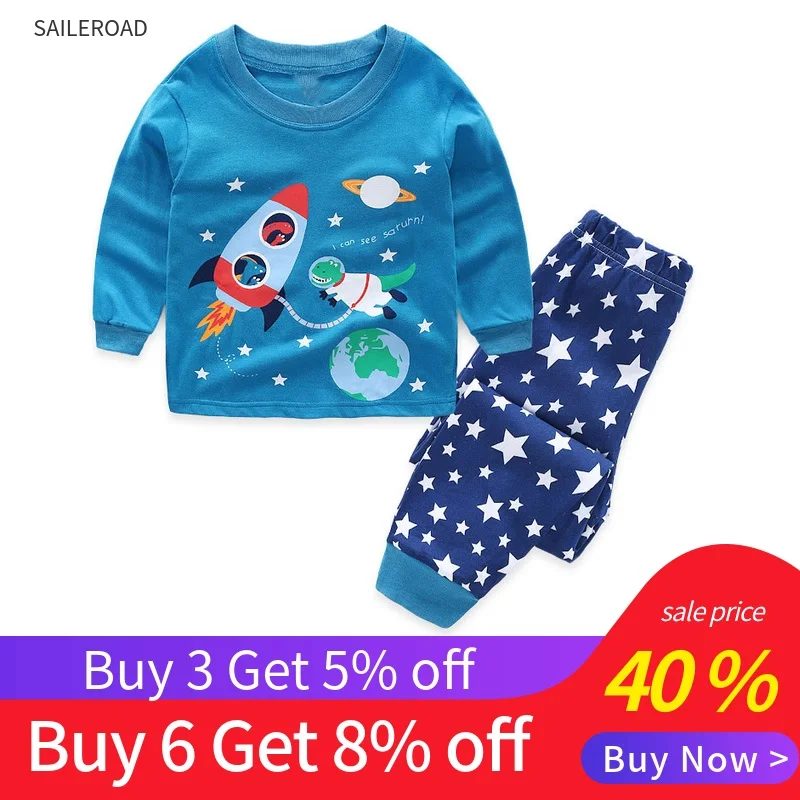 SAILEROAD/новые детские осенние пижамные комплекты пижамы с длинными рукавами и рисунком ракетки для маленьких мальчиков и девочек детский хлопковый пижамный комплект