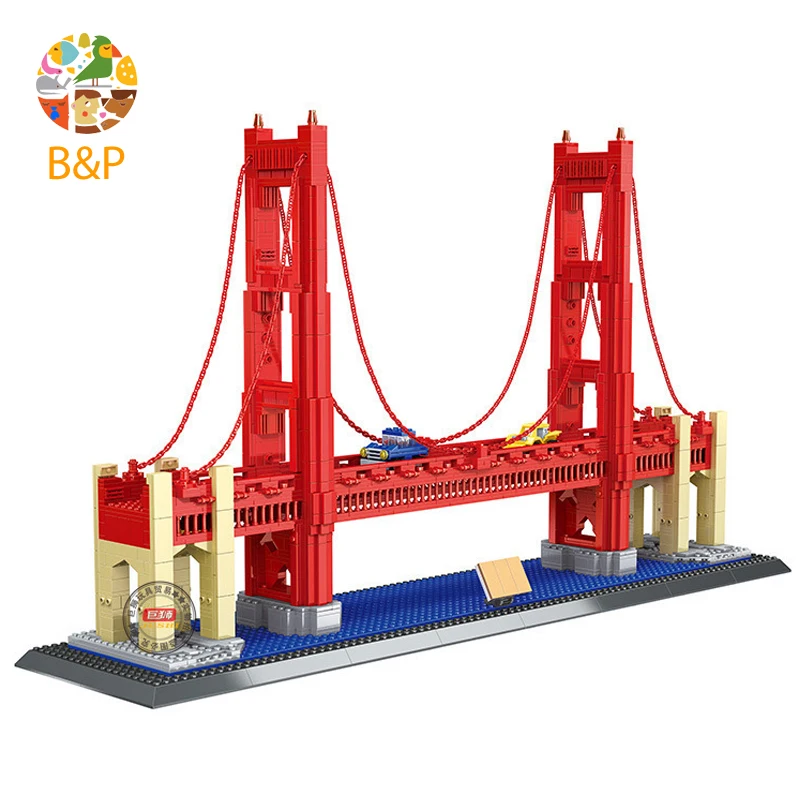 

Wange 8023 1977Pcs Street View Series Golden Gate Bridge Model Building Blocks set DIY Bricks Toys for Children