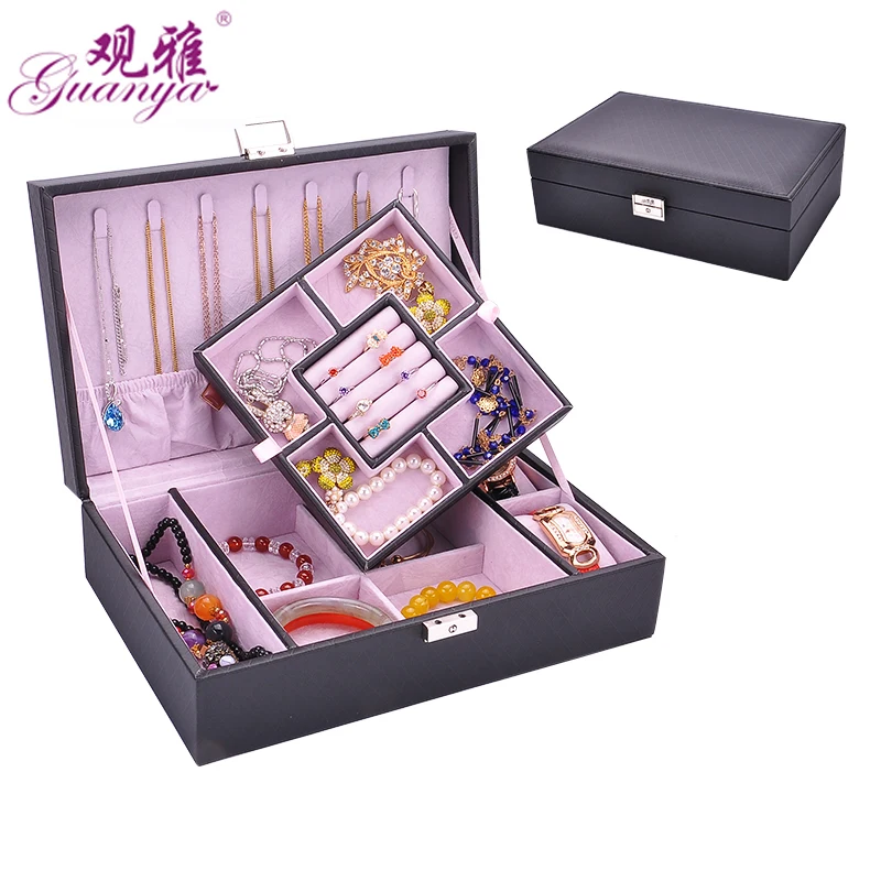 

Guanya 29.5*19.8*8cm 2 layers 5colors fashion jewelry storage box necklace rings earings packing box girl women gifts