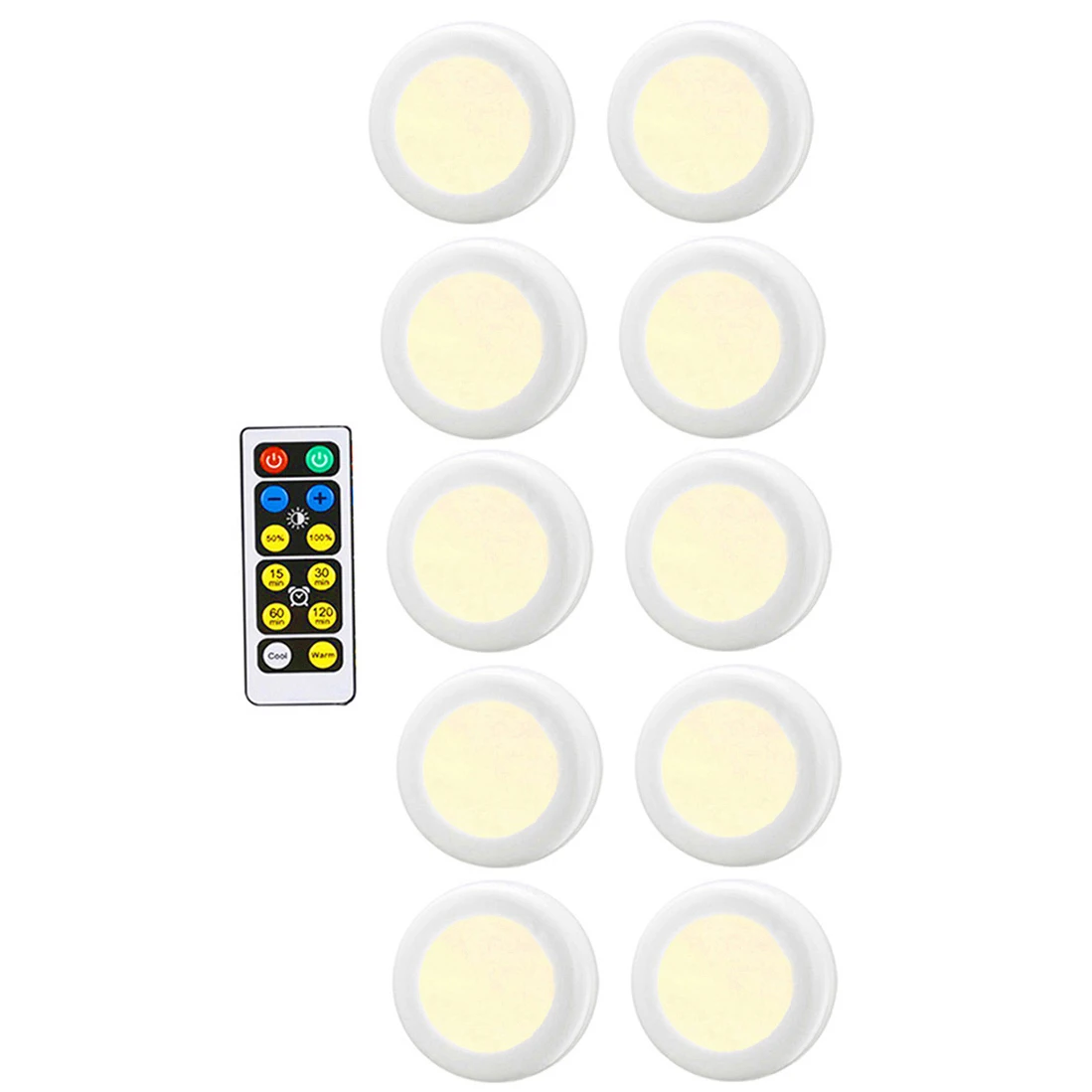 Warm white+White Double Color Dimmable Touch Sensor LED Under Cabinets lights Wireless LED Puck Lights led Closet Kitchen Lights - Цвет: 10 lamp 1 controller