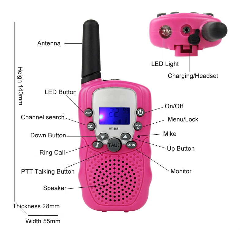 2 шт = 1 пара RT 388 иди и болтай Walkie Talkie “иди игрушки для детей 0 5 W 22CH двухстороннее