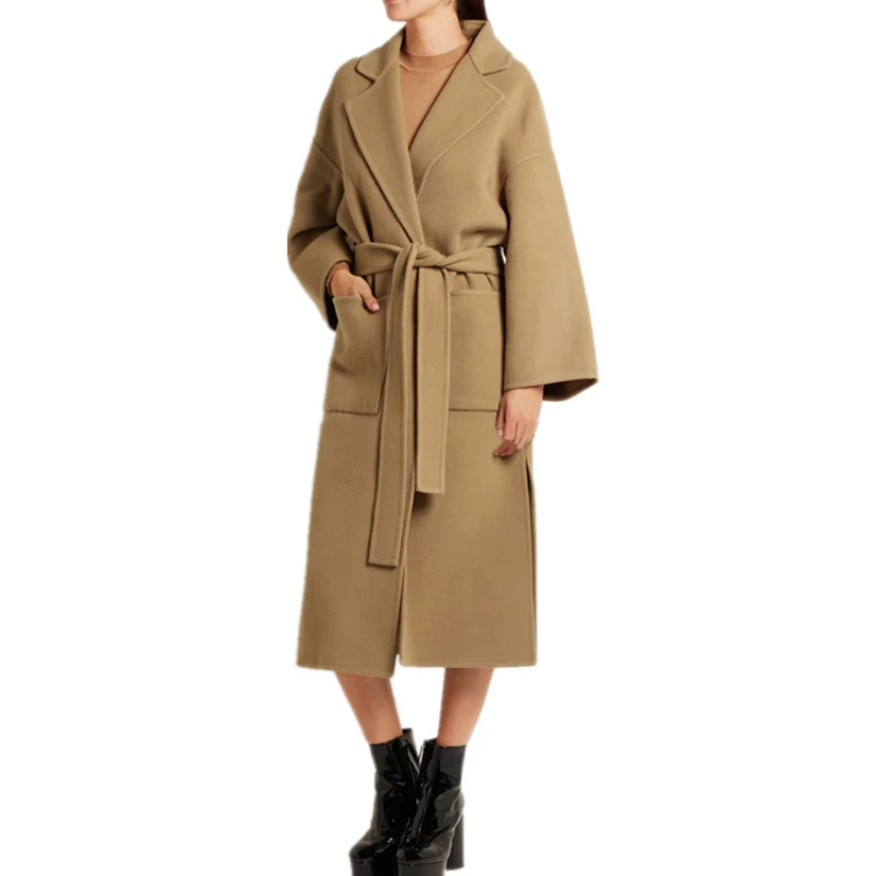 

Big Size 2019 Winter New Woolen Jackets Coat Women's Elegant Camel Long Overcoat Loose Side Split Office Lady Brands Outerwear