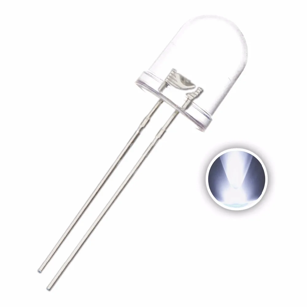 

1000PCS F10 WHITE LED , DIP-2 LONG LEGS 1.8-2.2v 20ma 10MM RED WATER CLEAR LAMP light beads