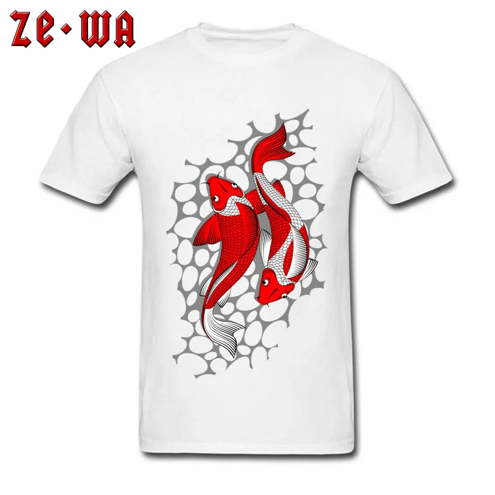 Ornamental Carp Fish on gray Brand Print Tops & Tees Crewneck Summer Autumn Cotton Short Sleeve Tshirts for Men Casual Tshirts Ornamental Carp Fish on gray white