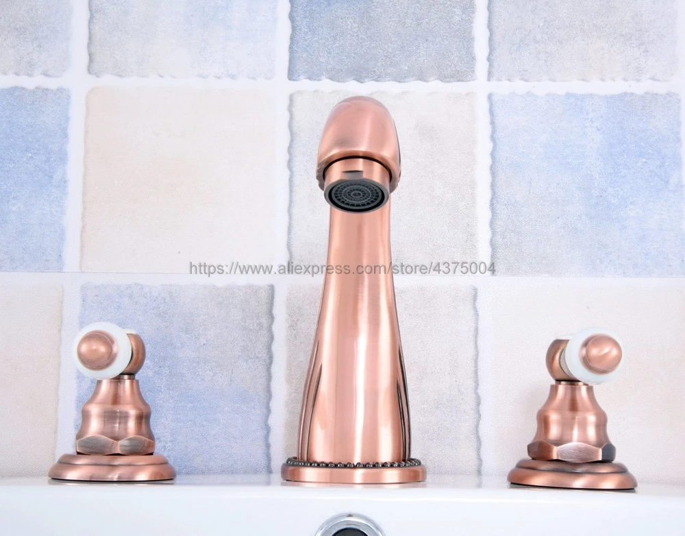 حوض الحنفيات العتيقة النحاس الأحمر الحديثة الحمام بالوعة صنبور مزدوجة عبر مقبض 3 حفرة Bathbasin خلاط الصنابير Nrg068