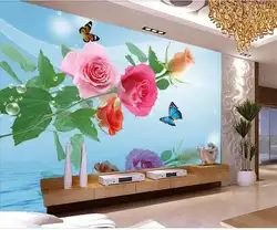 На заказ 3D фото обои Гостиная Фреска роза цветок бабочка Вода картина Диван ТВ Фон нетканые обои для стены 3D