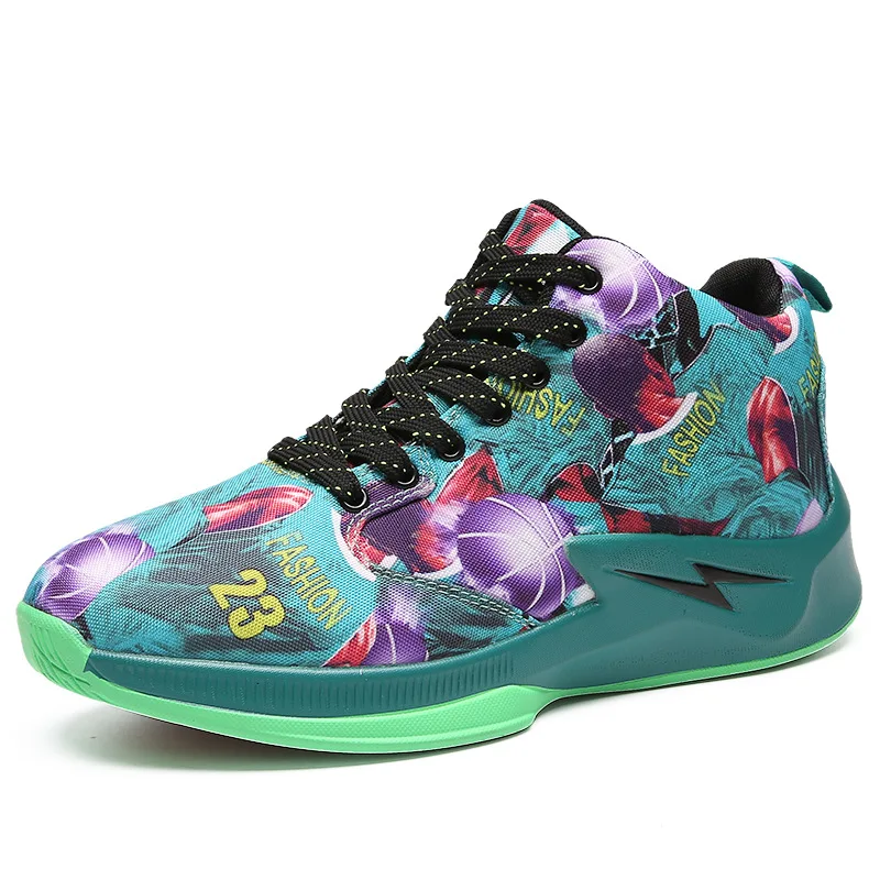 

Spring New Basketball Shoes Men's Shock Absorption Trainer Sneakers Canvas Creative Breathable Graffiti Athletic Jordan Shoes