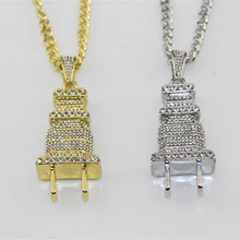 Модные ювелирные изделия мужские Iced Out Bling Plug ожерелье, подвеска из золота цвет серебра талисман микро проложить Полный горный хрусталь хип хоп