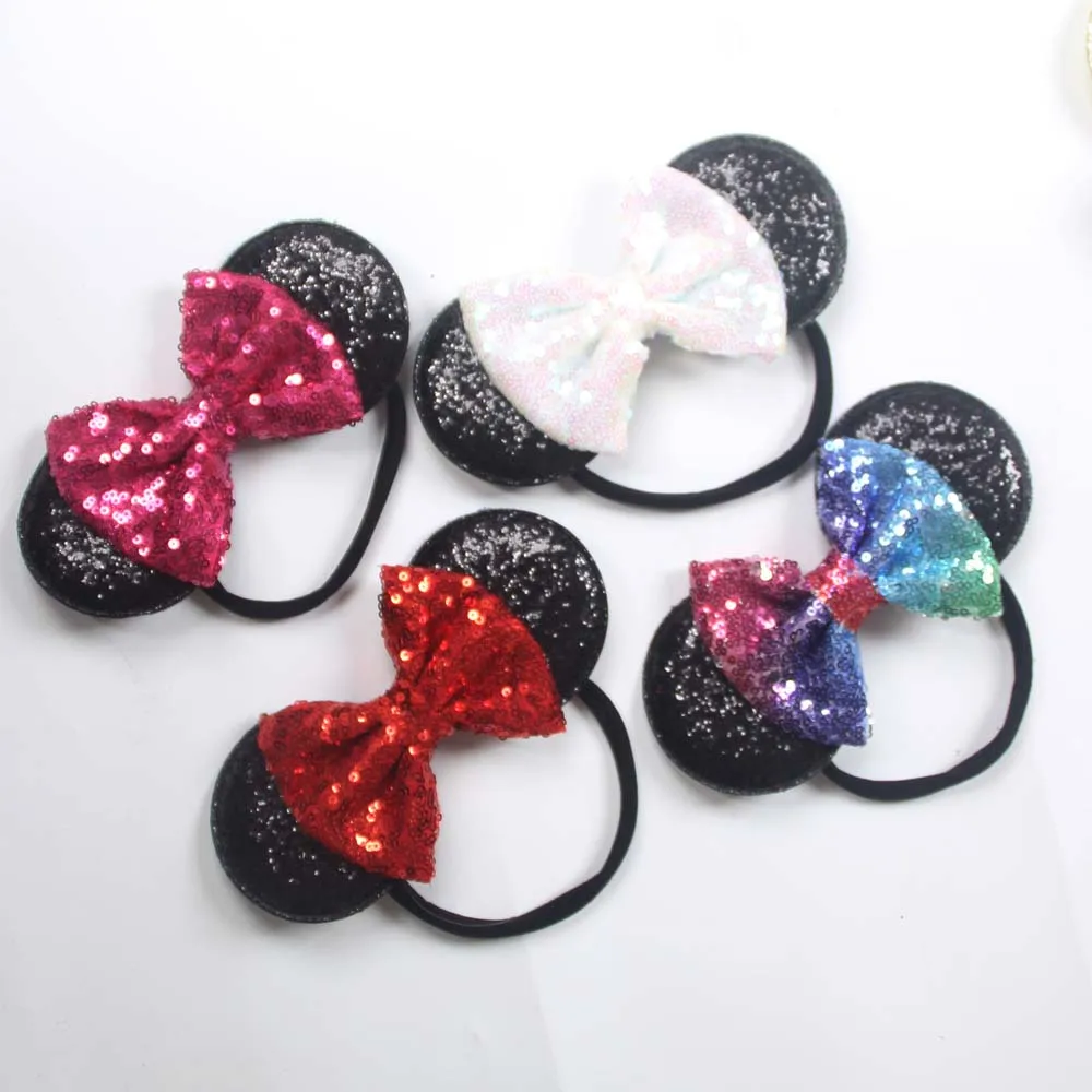 

1Pc Cute Kids Sequin Bowknot Bows Mouse Ear Style Hair Band Nylon Headband For Newborn Girls Hair Accessories
