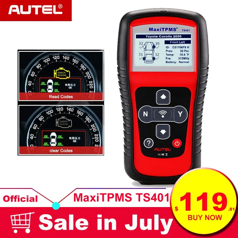 

AUTEL MaxiTPMS TS401 TPMS Tool Tyre Pressure Sensor Activator Programmer Receive both 315MHz and 433MHz signals
