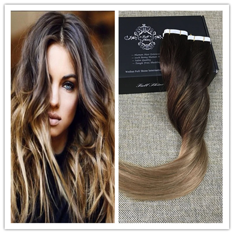 Full Shine 100 Real Human Hair Balayage Color 2618 Tape Extensions