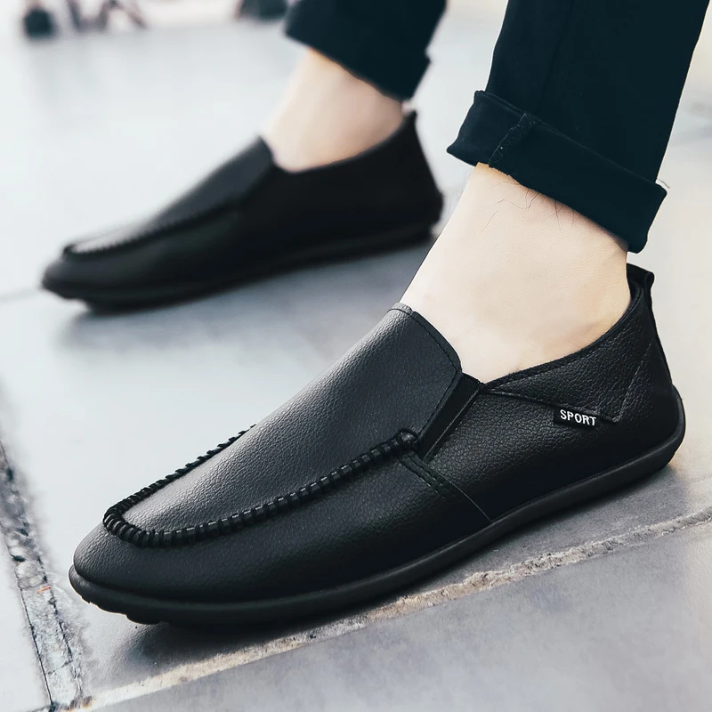 

Mazefeng 2018 Spring Autumn Men Leather Casual Shoes Solid Male Shoes Slip-on Business Men Work Shoes Breathable Vintage Simple