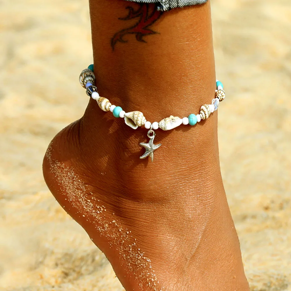 Vintage Natural Sea Shell Conch Anklet 2019 Summer Female Starfish Pendant Beaded Legs Foot Ankle Sandals Bohemian Style Jewelry Vintage Natural Sea Shell Conch Anklet 2019 Summer Female Starfish Pendant Beaded Legs Foot Ankle Sandals Bohemian Style Jewelry