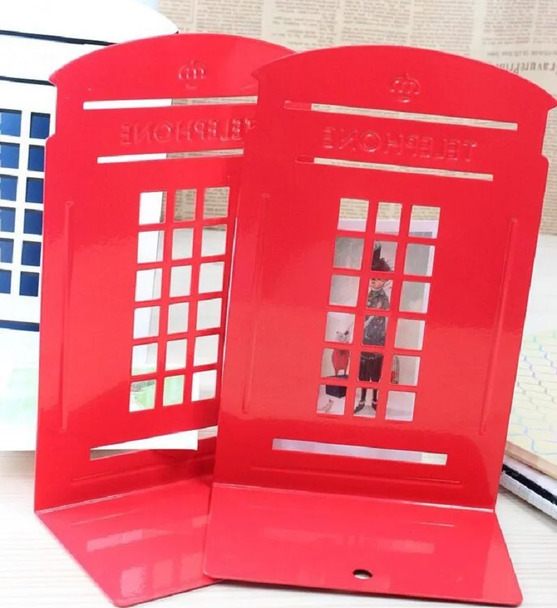 HKYSHP 2 шт./пара креативный милый большой железный книжная полка старый телефон стенд книжные концы офисные школьные принадлежности - Цвет: red
