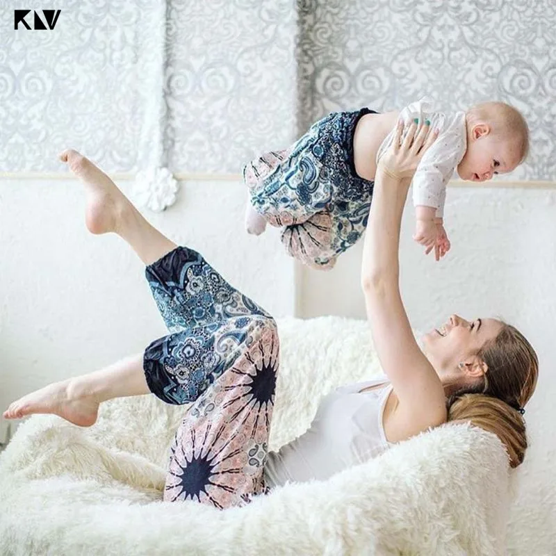 KLV, семейные Свободные мешковатые штаны для мамы и дочки, для мальчиков, Boho, для йоги, шаровары, длинные пляжные штаны