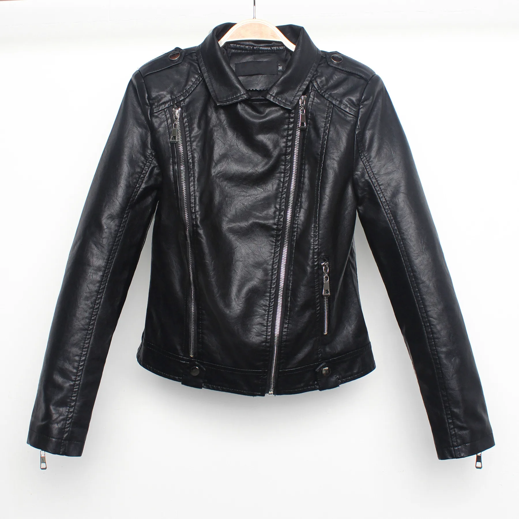 Для женщин с длинным рукавом нагрудные короткие черные куртки мотоциклиста байкерская куртка молнией повседневное PU искусственная кожа