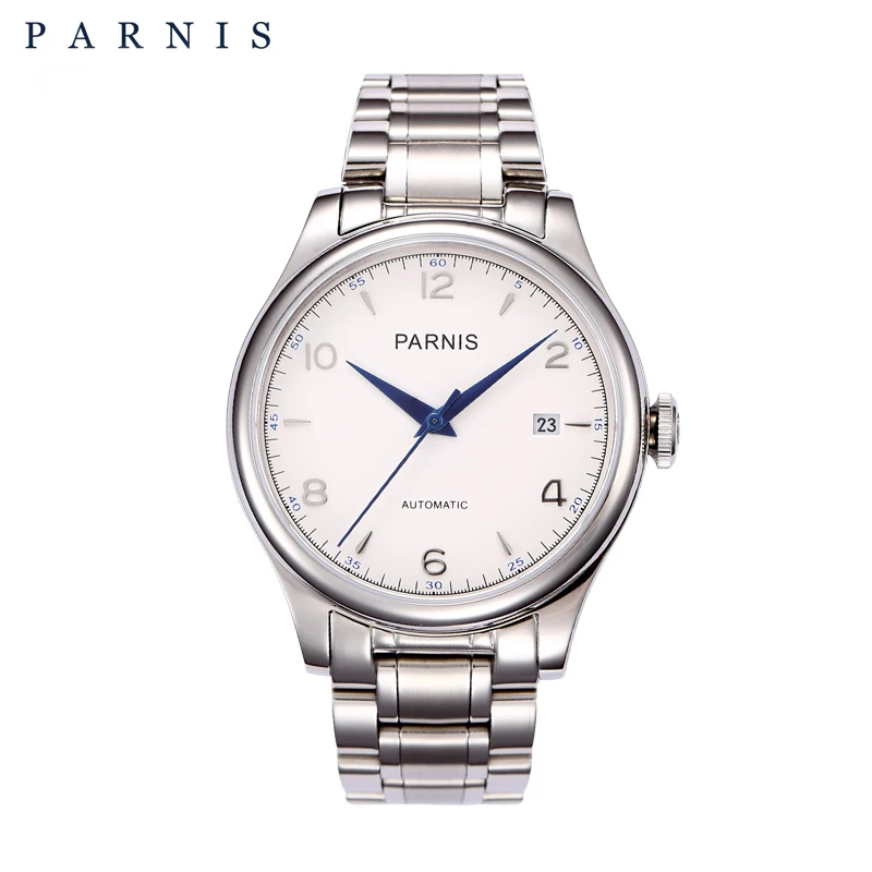 PARNIS 38 мм механические часы полностью из нержавеющей стали 18 к позолоченные автоматические часы для мужчин лучший бренд класса люкс relogio masculino - Цвет: silver