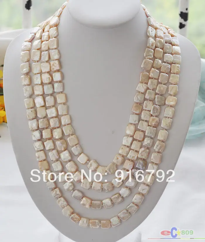 

free shipping >>>>>P3840 100" 13mm square pink Freshwater cultured pearl necklace