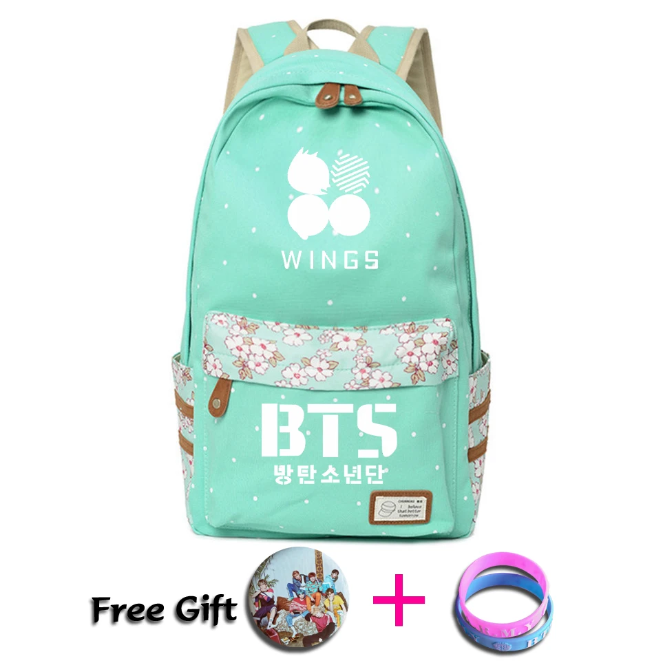 

2018 Kpop BTS Backpack Flower wave point Rucksacks girls Women rugtas mochila escolar Bangtan Boy Wings travel Shoulder Bag