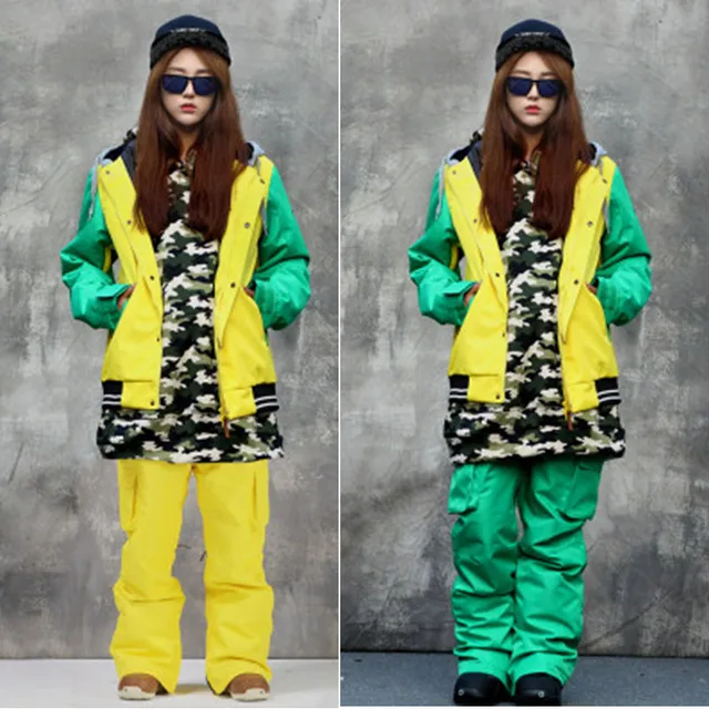 Best price at $179 Cheap Free shipping 2016 Winter Women Ski Suit Beautiful Waterproof Windproof Ski Jacket+Pants Yellow and Blue Color Skiwear