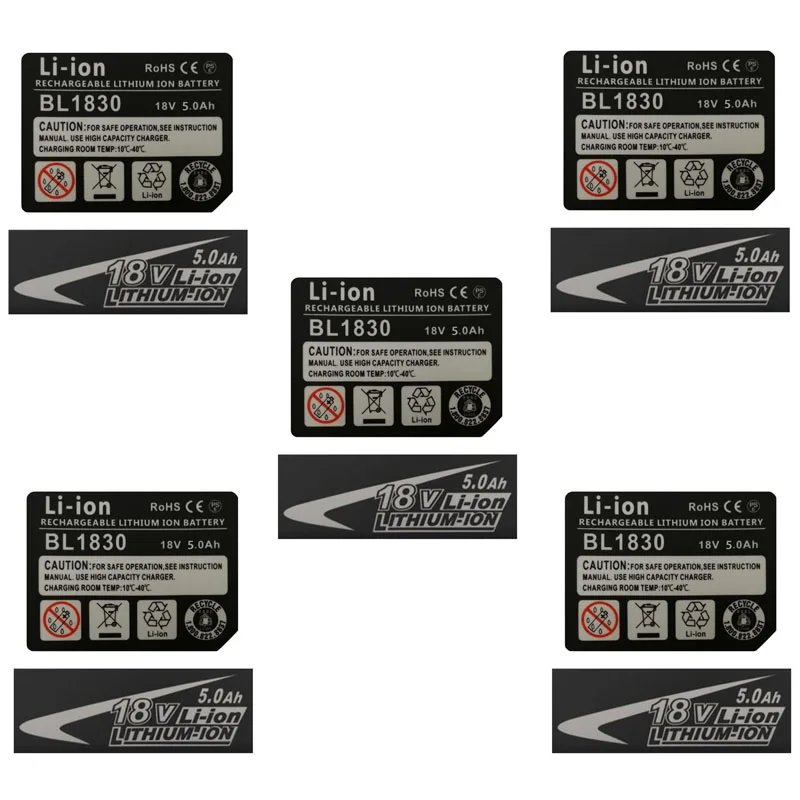 

dawupine 5 Sets BL1830 Tag Li-Ion battery 18V 5.0Ah Sticker Label For Makita 18V 5000mAh BL1850 battery Logo Drill Hammer Wrench