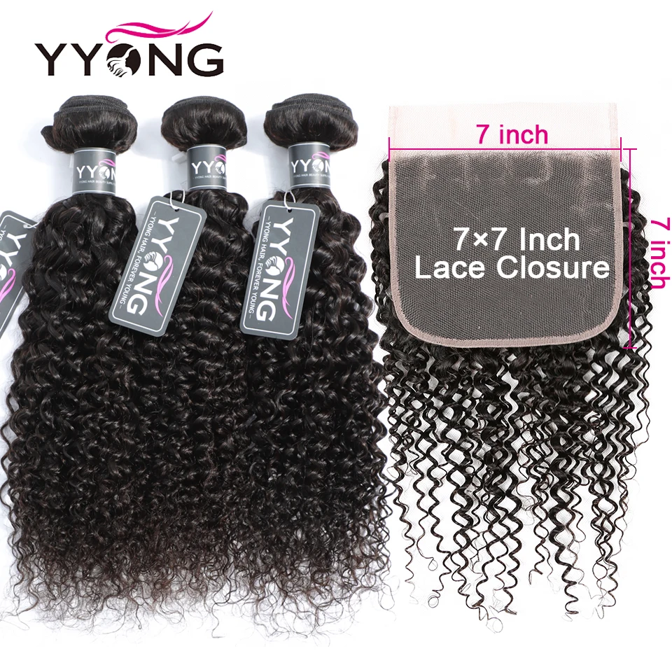 

Yyong Brazilian Kinky Curly Hair Bundles With 7x7 Closure NonRemy Pre Pluck Lace Closure With Bundle 30inch Bundles With Frontal