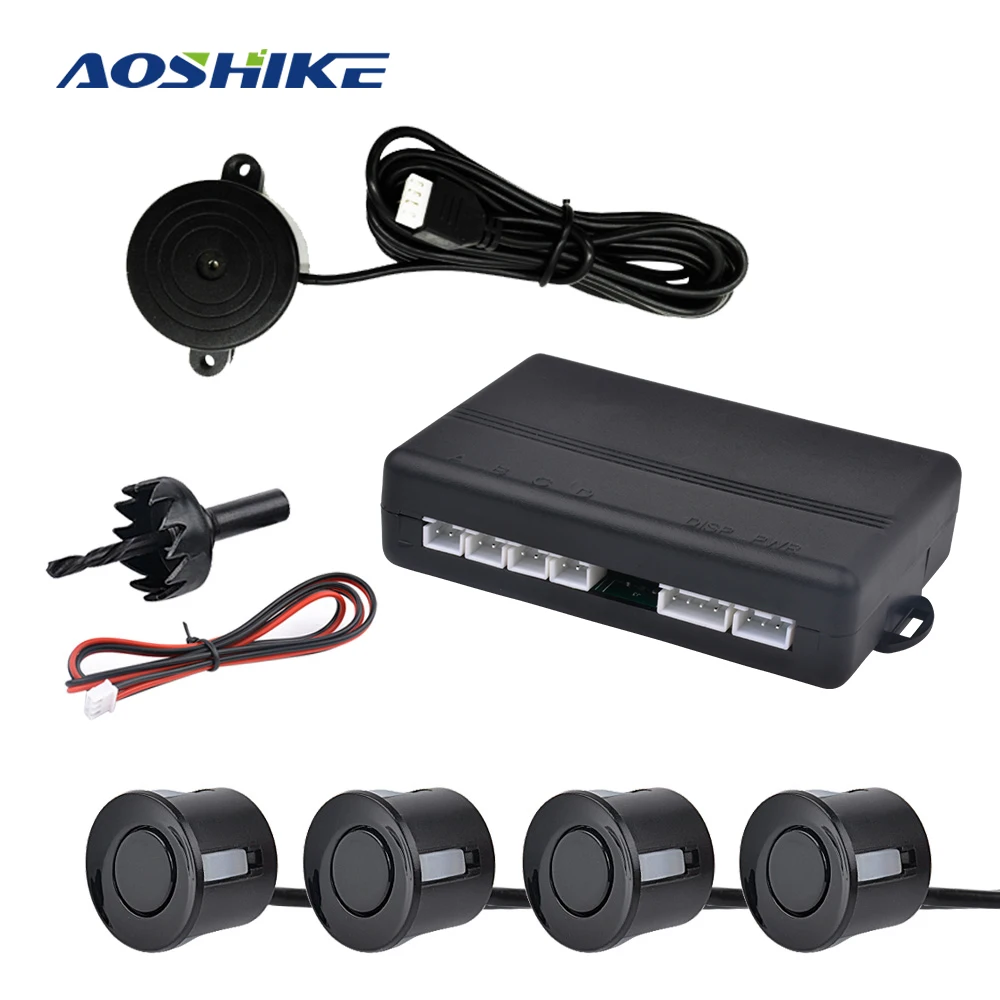 

Aoshike Car reversing radar buzzer with 4 Sensors Reverse Backup Car Parking Radar Monitor Detector System EU