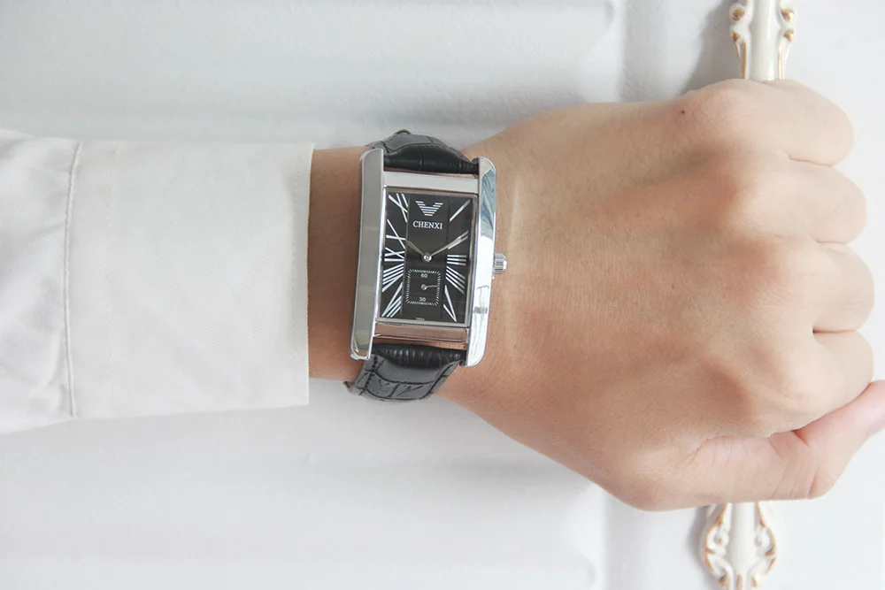 Роскошные мужские часы CHENXI с серебристыми и черными римскими цифрами, античные квадратные водонепроницаемые кварцевые наручные часы для мужчин, уникальные подарки