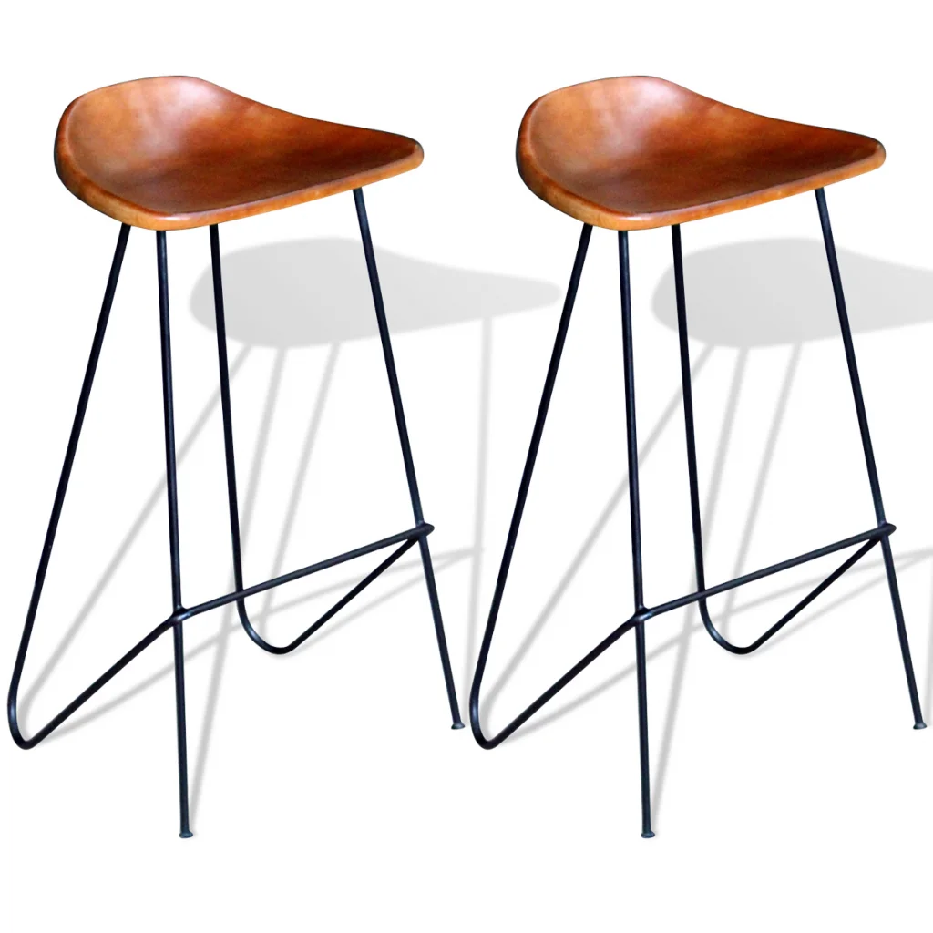 

Bar Chair 2 pcs Real Leather Brown