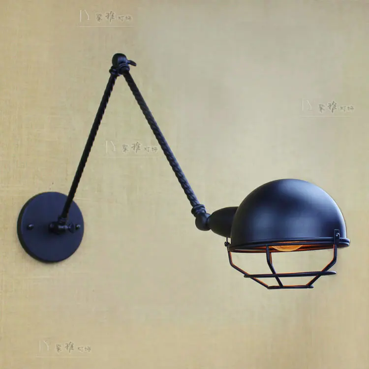 Loft retro Matte Black iron shade adjustable swing arm reading wall lamps Lights e27 / e26 sconce for workroom bedroom bar cafe e27 vintage indoor black wall lamps loft swing rock wall sconce 2 head lights robot arm sconce wall lamp for workroom cafe